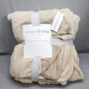 Cedar Living Faux Fur Throw Blanket Reversible Plush‎ Cozy Warm 50in x 60in